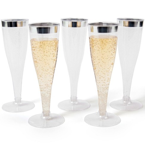 Prestee 24 Plastic Champagne Flutes Disposable, Silver : Target