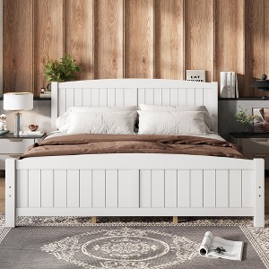 Okak All Size Farmhouse Platform Bed Frame with Support Slats & Strong Structure,Solid Wood Primary Bed No Box Spring Needed - 1 of 4