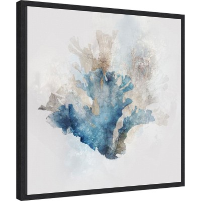 Blue and Beige Coral Reef Canvas Print with Black Frame, 22" x 22"