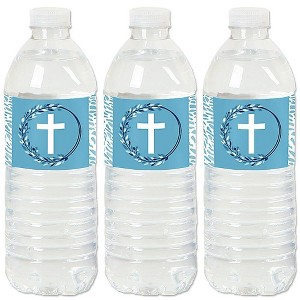 Big Dot of Happiness Blue Elegant Cross - Boy Religious Party Water Bottle Sticker Labels - Set of 20 - 1 of 4