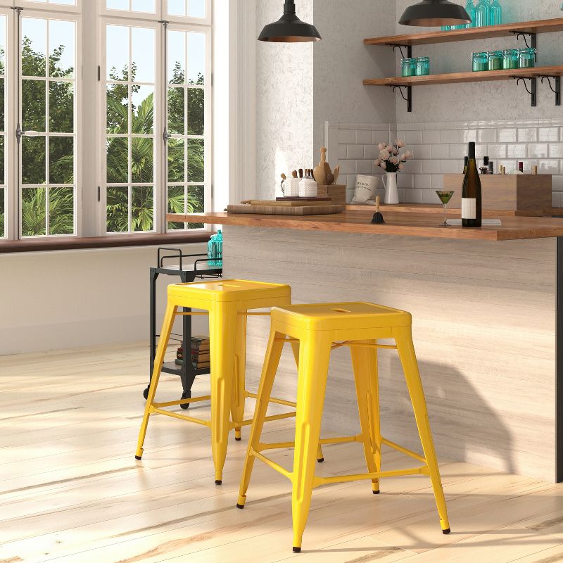 Merrick Lane Backless Metal Stool with Square Seat for Indoor-Outdoor Use, 3 of 13