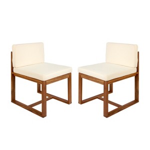 Infurnic Patio Dining Chairs 2PCS Wood Dining Chairs Outdoor Stylish Modern Design for Garden Poolside Elegance, Beige, 20.5"*23"*31.5" - 1 of 4