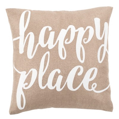 18"x18" Happy Place Square Throw Pillow Taupe/White - Safavieh