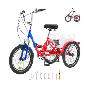 VEVOR Folding Adult Tricycle, 20-Inch 7-Speed Adult Folding Trikes, Carbon Steel 3 Wheel Cruiser Bike with Large Basket & Adjustable Seat - 1 of 4