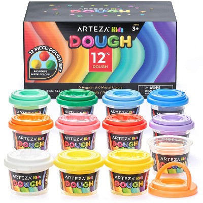 Arteza Kids Dough in tubs, Regular and Pastel Colors - 12 Pack (ARTZ-4356)