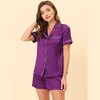 cheibear Women's Silky Satin Button Down Shirt with Shorts Sleepwear Pajama Sets - 3 of 4