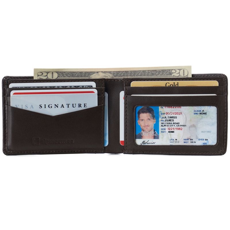Alpine Swiss Men’s Delaney Slimfold RFID Safe Slim Bifold Wallet Smooth Leather Comes in Gift Box, 3 of 7