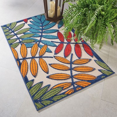 Aloha Bright Checkered Border Multicolor Indoor/Outdoor Rug