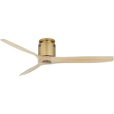 Casa Vieja 52" Windspun Modern Indoor Ceiling Fan 3 Blade Remote Control Soft Brass Finish Wood Blades Bedroom Living Room Kitchen Hugger DC Motor