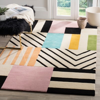 Black Square Hand-Tufted Wool Non-Slip Accent Rug