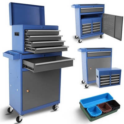 5-Drawer Rolling Tool Chest With Lockable Wheels, Adjustable Shelves, Drawers, Anti Slip Pads Removable Tool Storage Cabinet
