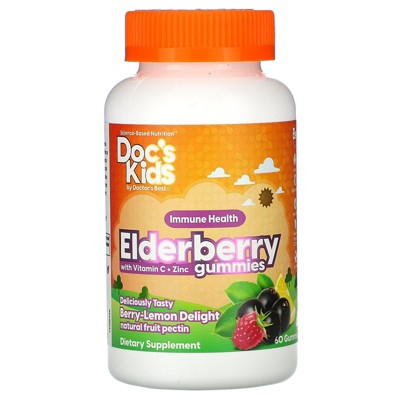 Doctor's Best Doc's Kids, Elderberry Gummies with Vitamin C + Zinc, Berry Lemon Delight Flavor, 60 Gummies,