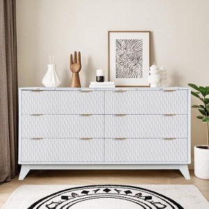Jojoka 54-Inch Fluted 6 Drawers Dresser,Modern Chest of Drawers with Faux Marble Top - 1 of 4