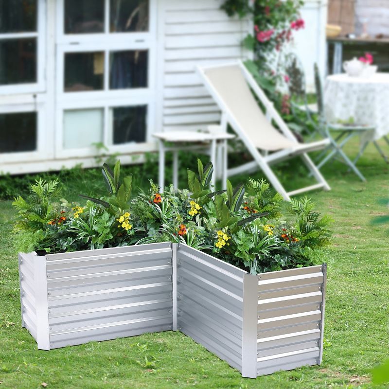 LuxenHome L-Shaped Galvanized Steel Raised Garden Bed Planter Silver, 3 of 9