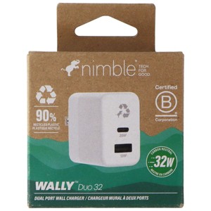 Nimble Wally Duo (32W) Dual-Port (USB-C and USB-A) Wall Charger - Polar White - 1 of 2