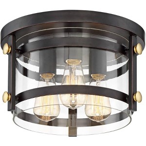 Franklin Iron Works Eagleton Modern Farmhouse Ceiling Light Flush Mount Fixture 13 1/2" Wide Oil Rubbed Bronze 3-Light Clear Glass for Bedroom House - 1 of 4