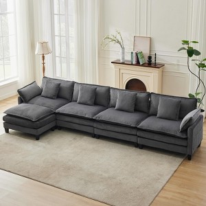 Modular Sectional Sofa,Corduroy Cloud Couch with Movable Ottoman&Throw Pillows,Modern L/U-Shaped Sofa, Comfy Deep Seat Couch for Living Rooms - 1 of 4