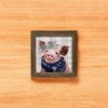 Slickblue Yuletide Scrapple Pig Print with Flower Crown and Winter Scarf – Gray Plaid Background, Natural Wood Frame - 3 of 3