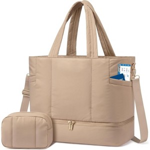 Puffer Weekender Duffle Bag with Shoe Compartment, Carry On for Women, Overnight Gym Tote Bag - 1 of 4