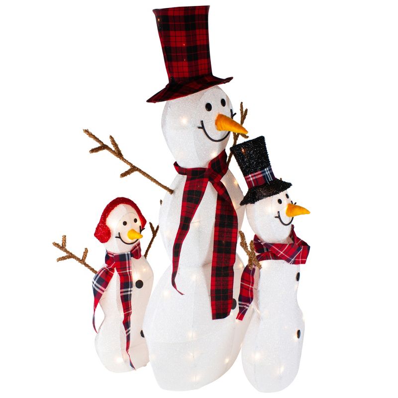 Northlight Set of 3 Lighted Tinsel Snowmen Family Christmas Yard Decorations, 3 of 7