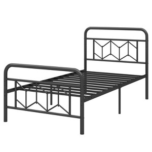 Tangkula Full/King/Queen/Twin Metal Bed Frame Platform Bed with Diamond Accented Headboard & Footboard Black - 1 of 4