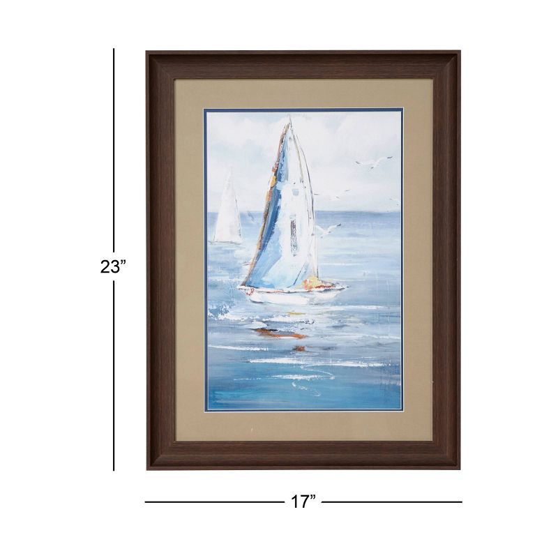 17.5&#34; x 23.5&#34; Coastal Decor Sailboat Painting Print Rectangular Brown Wood Frame Blue - Olivia &#38; May, 3 of 5