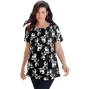 Roaman's Plus Size Cotton Ultimate Swing Tee With Keyhole Back - 1 of 4