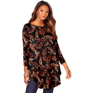 Roaman's Women's Plus Size Boatneck Swing Ultra Drape Tunic - 1 of 4