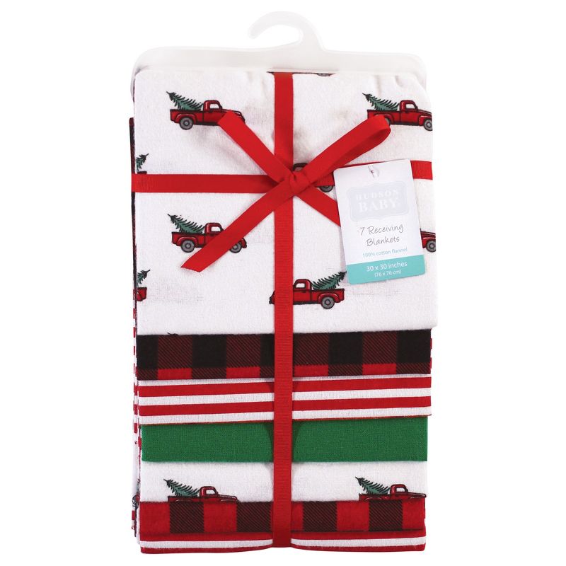Hudson Baby Infant Boy Cotton Flannel Receiving Blankets Bundle, Christmas Tree Truck, One Size, 3 of 8