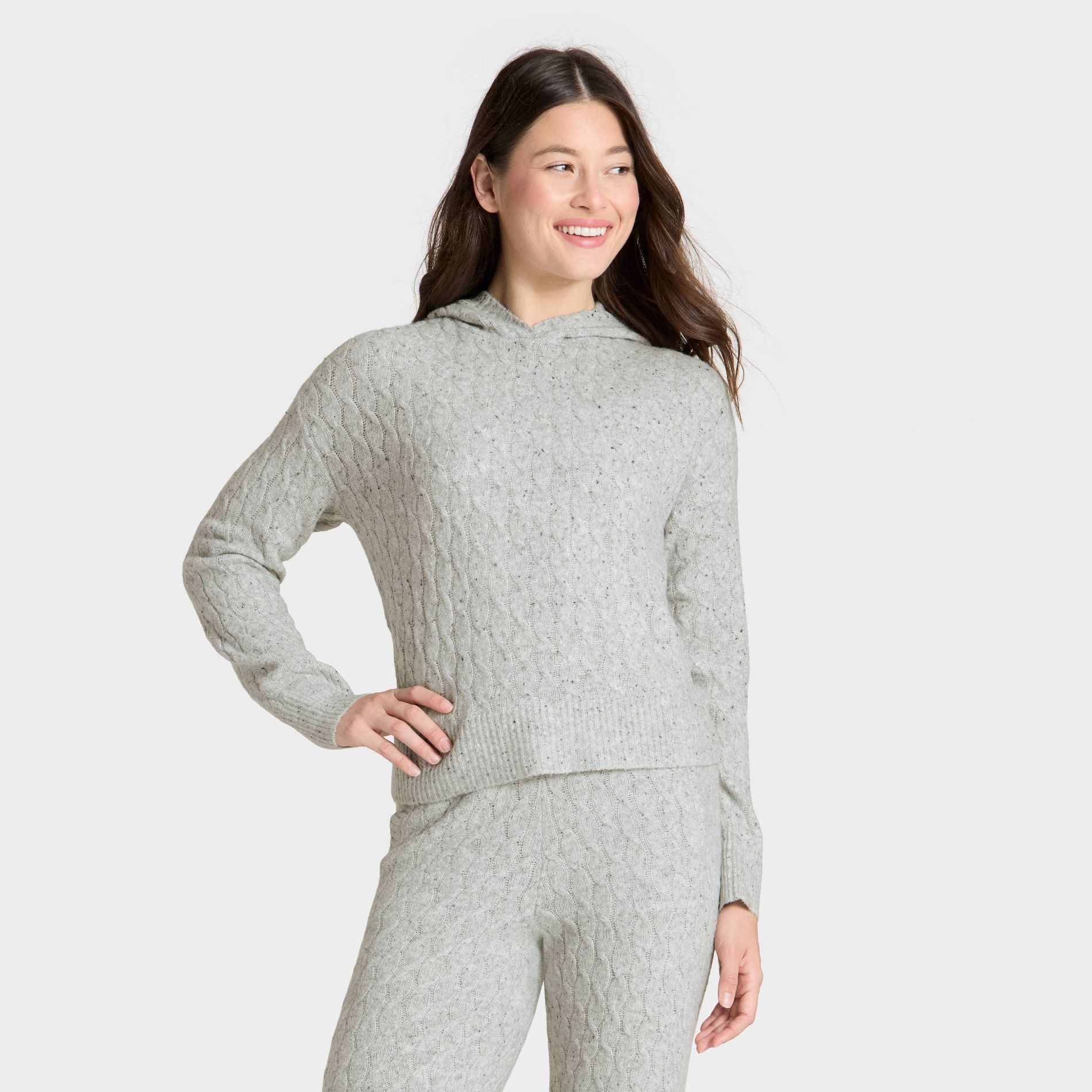 Women's Cashfeel Cable Knit Hooded Pullover Sweater - Auden™