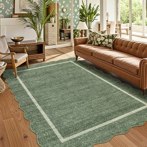 Scalloped Edge Area Rugs for Living Room Bedroom Modern Washable Rug Soft Non Slip Low Pile Carpet Home Decor - 1 of 4