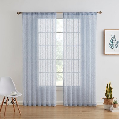 HLC.ME Penelope Faux Linen Textured Privacy Sheer Light Filtering Rod Pocket Curtains Panels, Set of 2