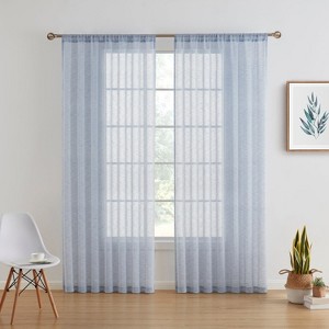 HLC.ME Penelope Faux Linen Textured Privacy Sheer Light Filtering Rod Pocket Curtains Panels, Set of 2 - 1 of 4