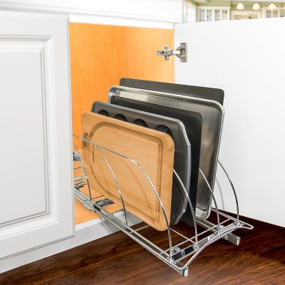 Chrome Slide Out Cutting Board and Bakeware Organizer Rack