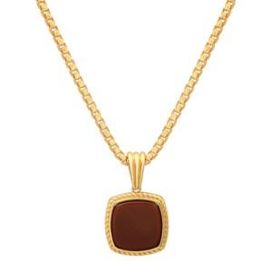 Steeltime 24" 14k gold plated sterling silver and tiger eye square pendant - 1 of 3