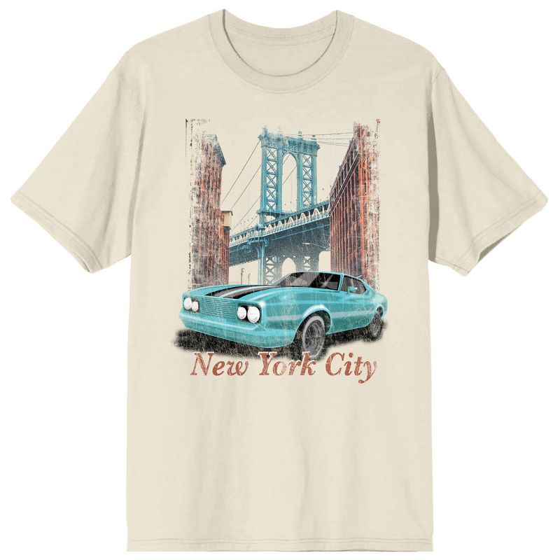 Car Fanatic New York City Vintage Car Crew Neck Short Sleeve Men's Natural T-shirt, 1 of 4