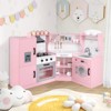 Costway Corner Play Kitchen Toddler Kitchen Playset with Range Hood, Ice Maker, Microwave White/Pink - 2 of 4