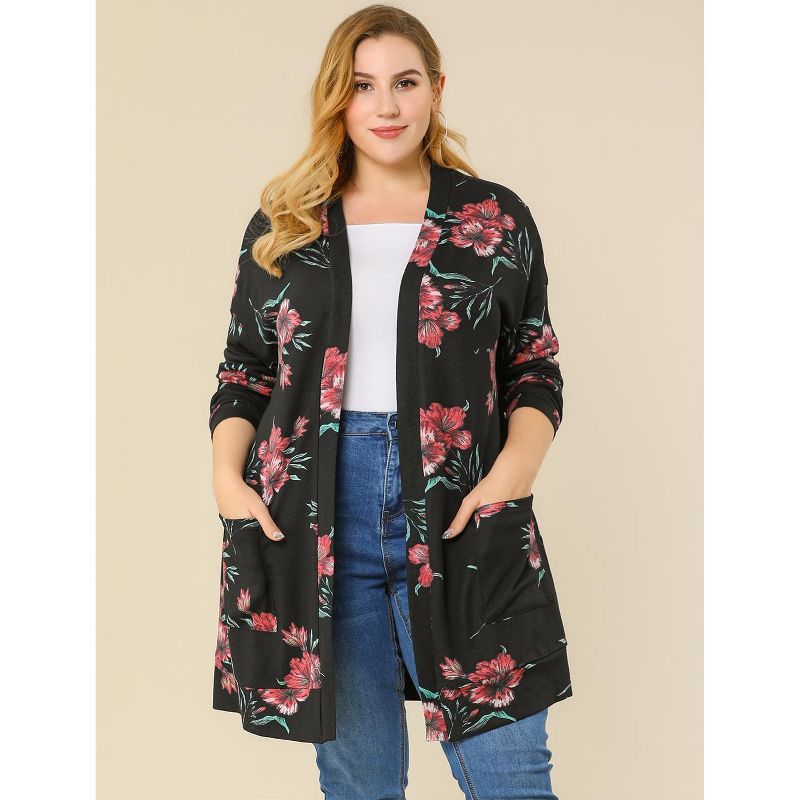 Agnes Orinda Women's Plus Size Lightweight Open Front Knit Floral Cardigan, 5 of 8