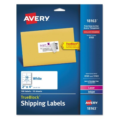 Avery Shipping Labels with TrueBlock Technology 2 x 4 White 100/Pack 18163