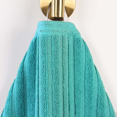 Turquoise Cotton Ribbed Checkered Border 3 Piece Towel Set
