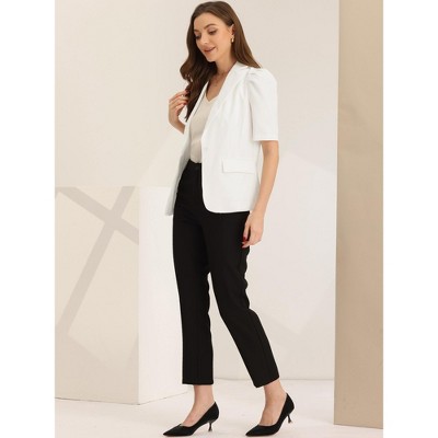 INSPIRE CHIC Women's Lapel Collar Buttoned Summer Work Office Short Sleeve Casual Blazer Jacket White Small — фото 4