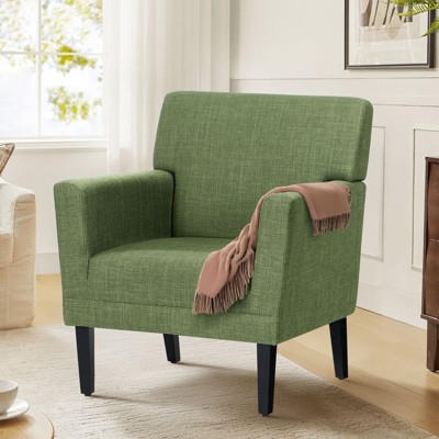 Modern Accent Chair for Living Room, Upholstered Fabric Armchair with Backrest and Arms, Single Sofa Chair for Bedroom or Office, Green