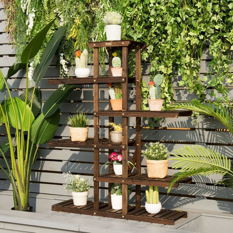 Costway Wood Plant Stand 6 Tier Vertical Shelf Flower Display Rack Holder Planter, 3 of 11