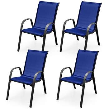 Costway Set of 4 Patio Dining Chairs Stackable Armrest Space Saving Garden Black/Borwn/Grey/Navy