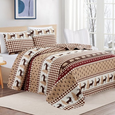 Rustic Red and Taupe Microfiber Reversible Full Quilt Set