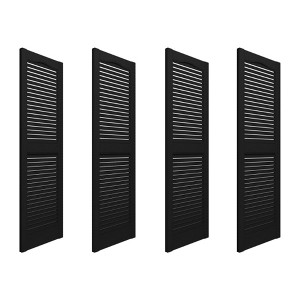 Plastic Development Group 14 x 55 Inch Decorative Exterior Vinyl Faux Louvered Window Shutters with Installation Kit and Instructions, Black (4 Pack) - 1 of 4