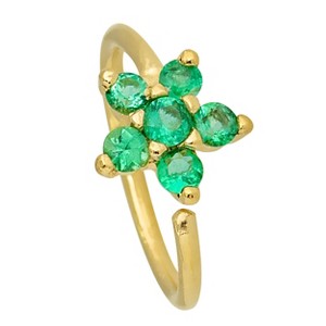 Jewelry Avalanche Ladies 20G 14K Gold Emerald Flower Nose Hoop Ring, 5/16"(8mm) - 1 of 4