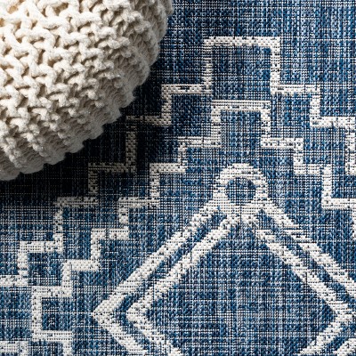 Marokko Diamond Tribal Medallion 3x5 Blue/Ivory Synthetic Rug