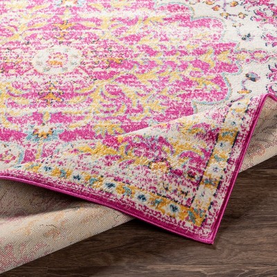 Achlum Bright Pink and Beige Synthetic Fur 5'3" x 7'1" Area Rug