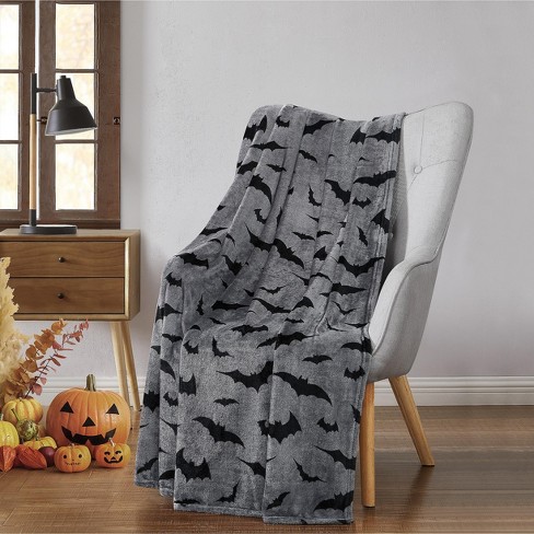 Kate Aurora Ultra Soft Plush Gray Black Spooky Halloween Bats Accent Throw Blanket 50 in. W x 70 in. L